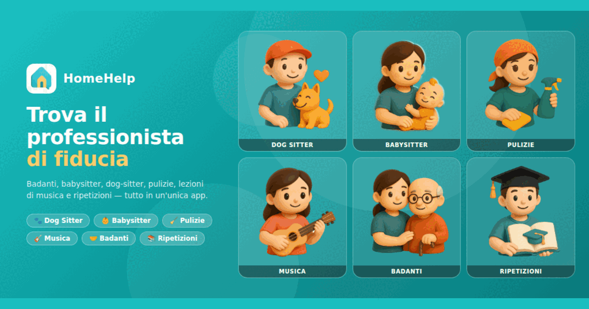 Homie: trova il professionista di fiducia per dog sitting, babysitting, pulizie, musica, badanti e ripetizioni.